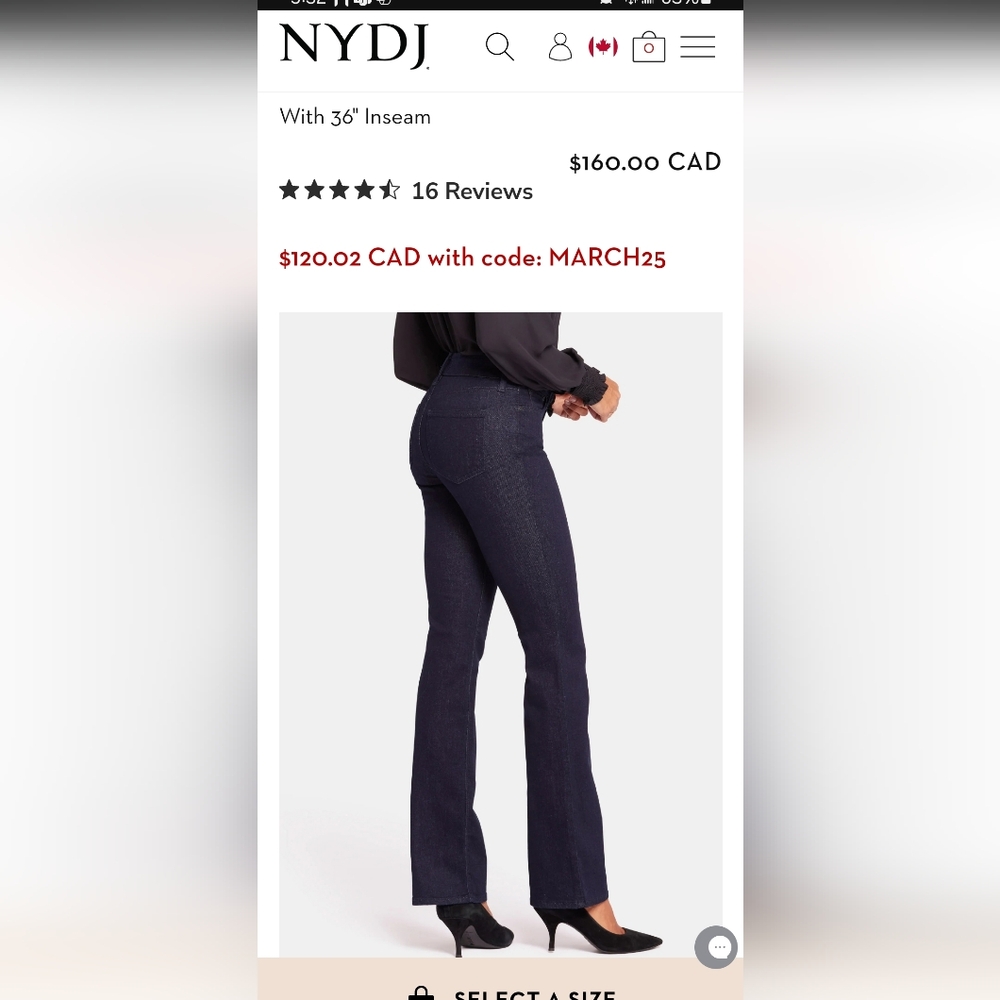NYDJ Barbara Black Bootcut Jeans 16 Long